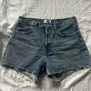Agolde Blue Denim Frayed Shorts